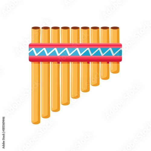 Colorful Pan Flute with Zigzag Design Traditional Musical Instrument.
