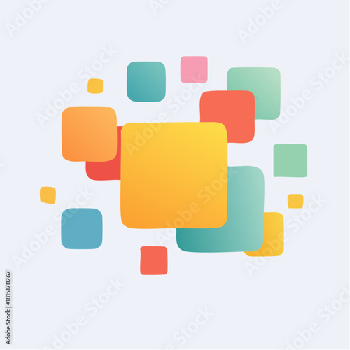 Colorful Rounded Squares Composition on Light Blue Background.