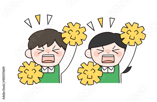 応援するスーパーの店員イメージの男女イラスト