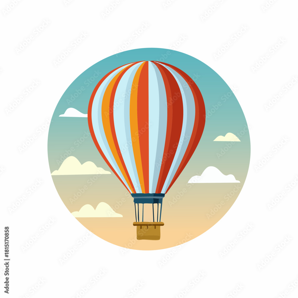 Obraz premium Colorful Striped Hot Air Balloon Floating in Sky.