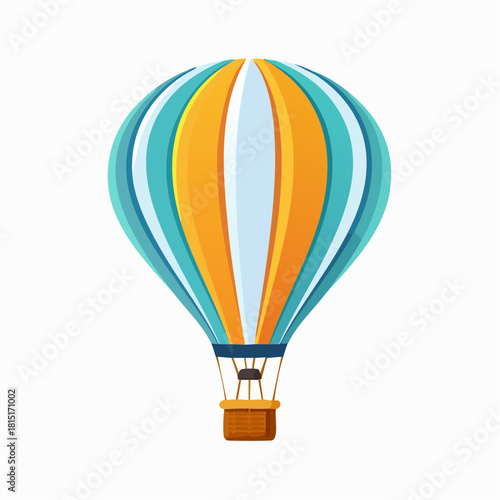 Colorful Striped Hot Air Balloon with Basket.
