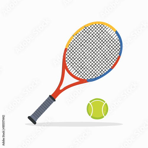 Colorful Tennis Racket with Ball Ready for a Match.