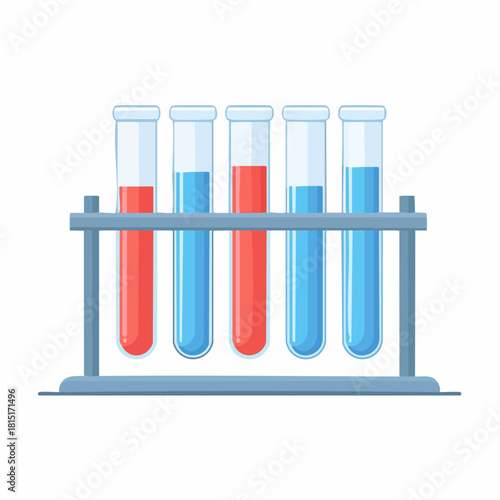 Colorful Test Tubes with Liquids in a Rack.
