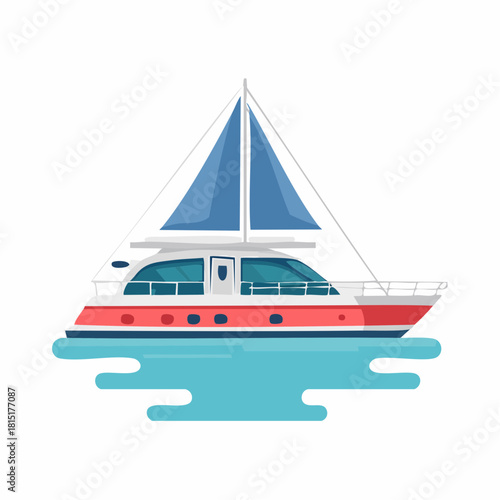 Colorful Vector Illustration of a Modern Sailboat on Water.