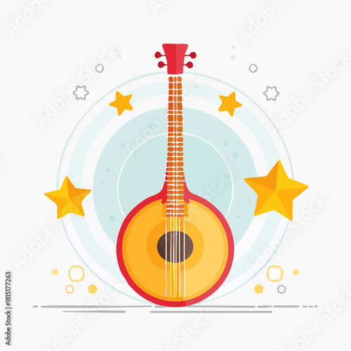 Colorful Vector Illustration of a Musical Banjo Instrument.