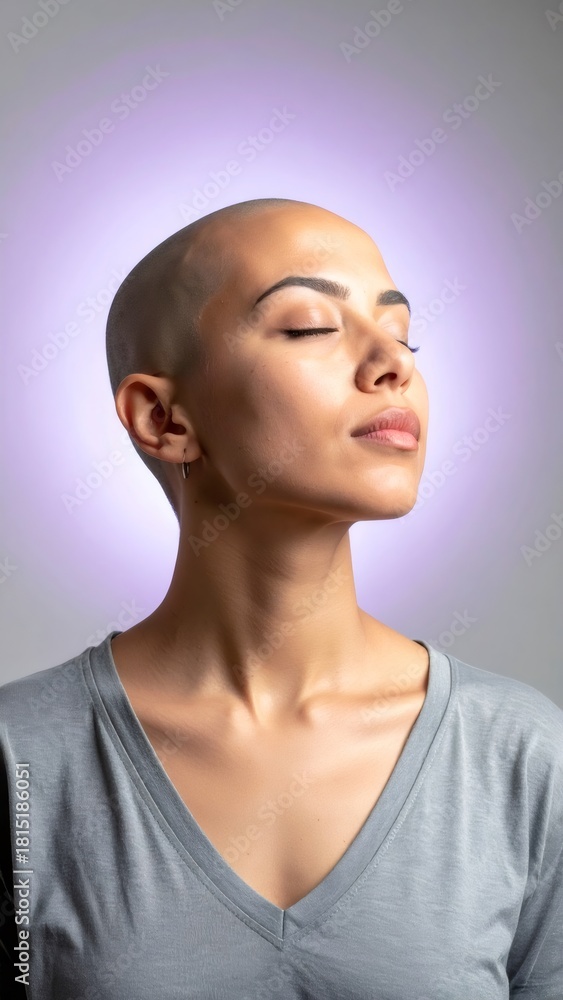 Obraz premium Bald woman finding peace representing cancer awareness