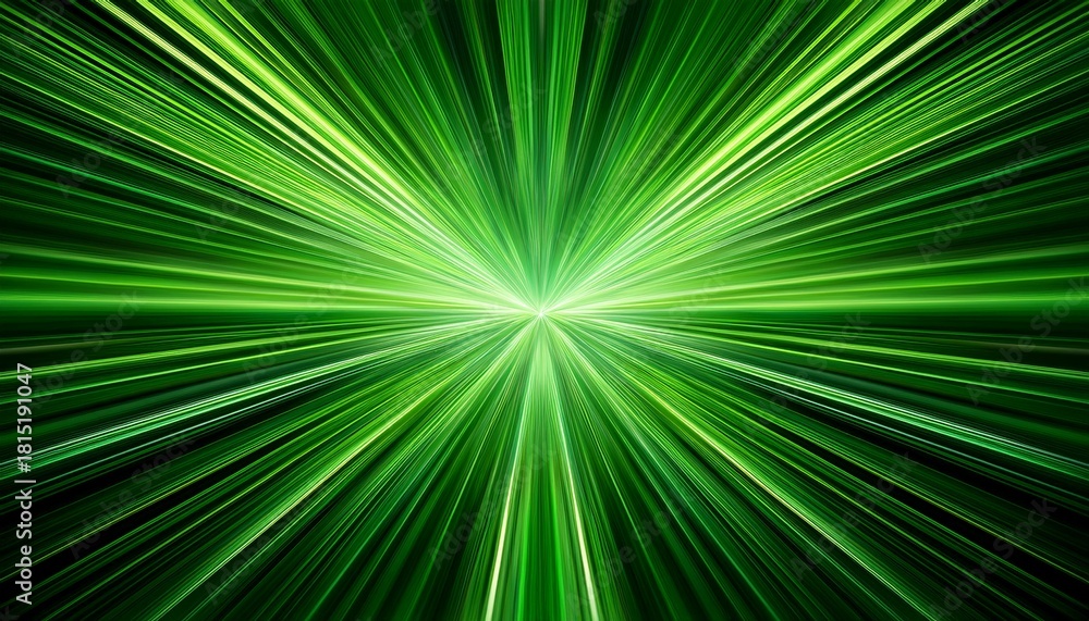 Obraz premium Green Neon Radial Ray Background Abstract Light Burst Effect Speed Motion Backdrop