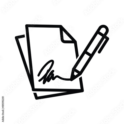 Signature on document with pen, isolated on