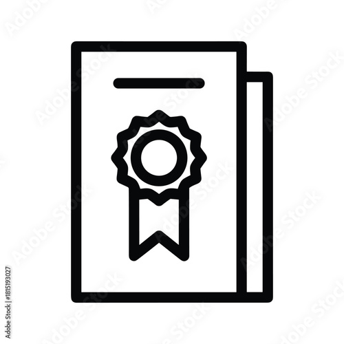 Outline icon of a certificate or award document with a rosette