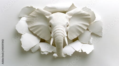 White elephant head emerging from a hole
