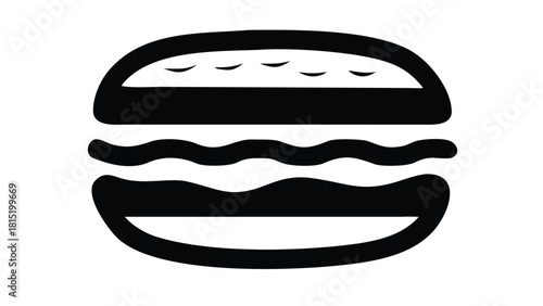 simple black and white burger icon on a clean white background, burger silhouette 