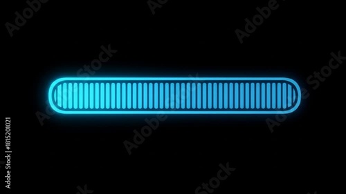 A neon blue progress bar against a black background. Rounded edges, vertical lines