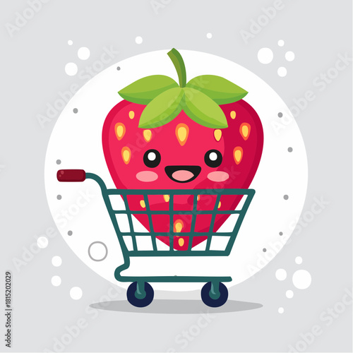 Cute Cartoon Strawberry Character in Shopping Cart 2.