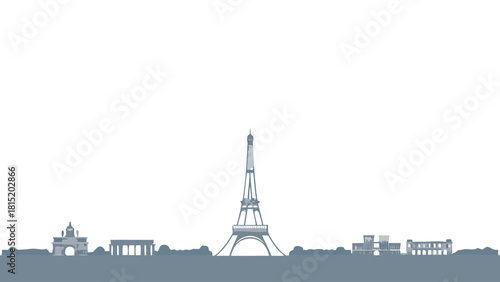 Iconic Paris skyline silhouette minimal design grey scale
