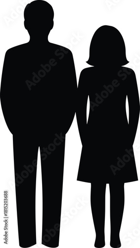 Silhouette of man and woman standing together, representing relationship, partnership, unity, couple concept, teamwork and modern human figure illustration