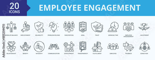 Employee Engagement icon collection set with worklife balance, employment, reliability, problem solving
