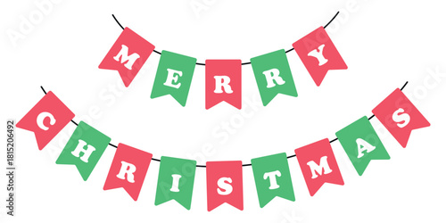 Merry Christmas set of flag garlands. Isolated background. Vector illustration