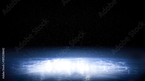 Ice. 3D beautiful ice background. Ice rink. Beautiful blue smooth ice. Realistic ice background. Winter background. Reflection. A space for hockey. Winter