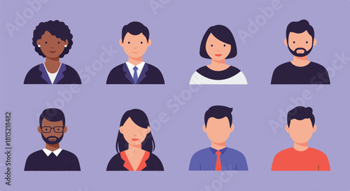 Diverse group of people represented as avatars, showing variety in ethnicity, gender, and style for user profiles and identity