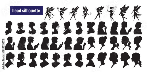 Whimsical head silhouettes including winged creatures and contemporary profiles set