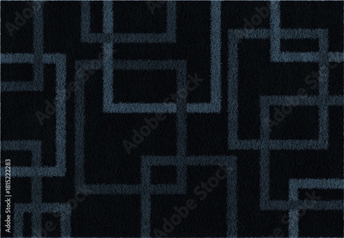 Dark carpet with a geometric pattern of intersecting squares.