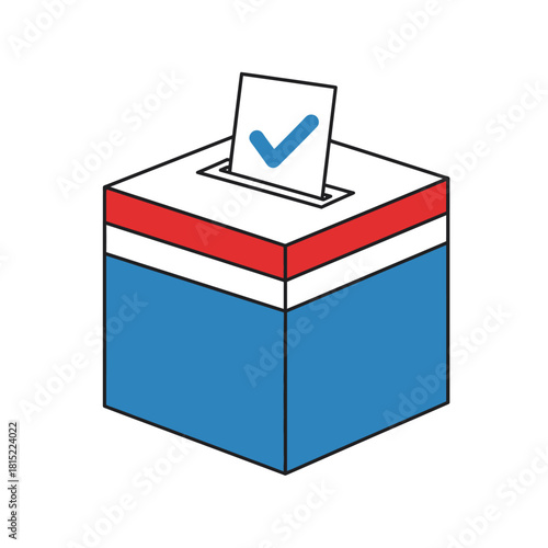 Illustration of a voting ballot box with a checkmark on a ballot. Vector Illustrations. EPS Editable