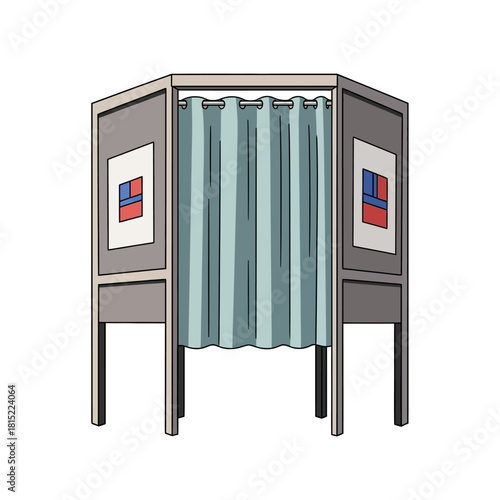 Illustration of a voting booth with a curtain and side panels. Vector Illustrations. EPS Editable