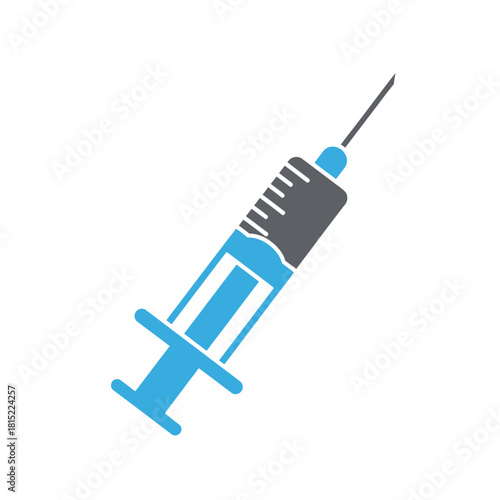 Medical Syringe with Blue Liquid and Needle Icon. Vector Illustrations. EPS Editable