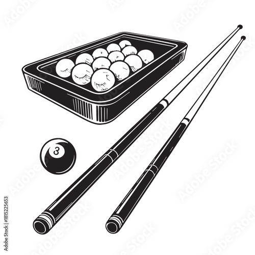 Black billiards Silhouette Vector, High Quality Illustration on White Background