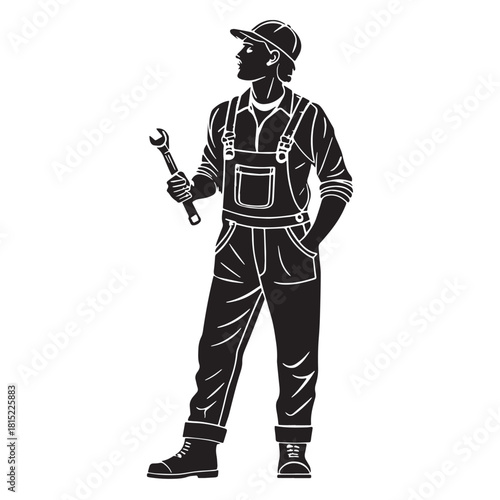 Black auto mechanics Silhouette Vector, High Quality Illustration on White Background
