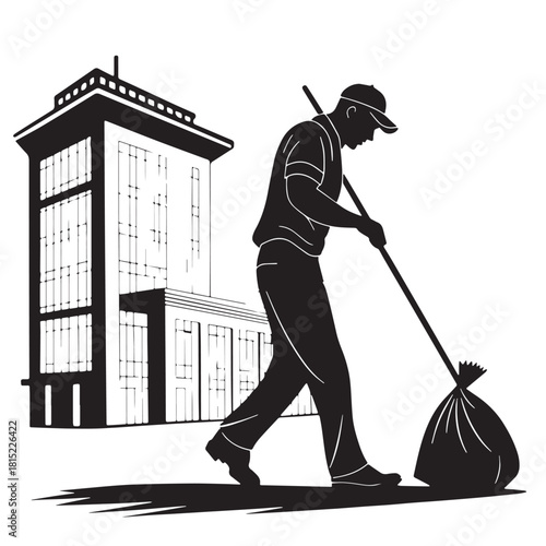 Black building grounds maintenance Silhouette Vector, High Quality Illustration on White Background