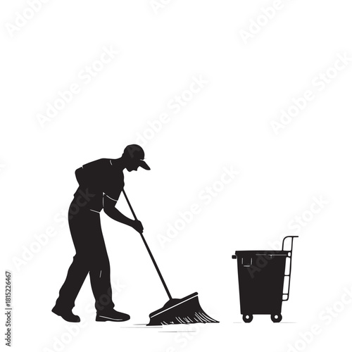 Black building grounds maintenance Silhouette Vector, High Quality Illustration on White Background