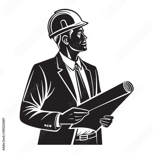 Black civil engineering Silhouette Vector, High Quality Illustration on White Background
