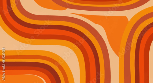 Vibrant abstract pattern with flowing retro lines in warm earthy tones, creating a dynamic and nostalgic background design reminiscent of 1970s aesthetics