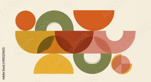 Abstract geometric composition with overlapping shapes and a warm, earthy color palette for design