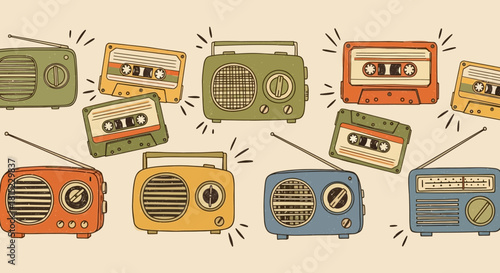 Retro Radios and Cassette Tapes Vintage Audio Collection