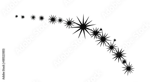 Sparkling starbursts trail across a white background, creating a sense of magic and wonder.