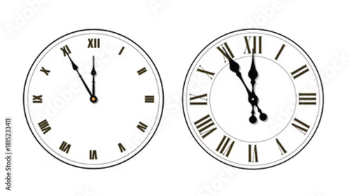 Vintage Analog Roman Numeral Wall Clock Illustration