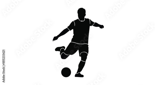 Dynamic silhouette of a male athlete kicking a soccer ball with focus and energy
