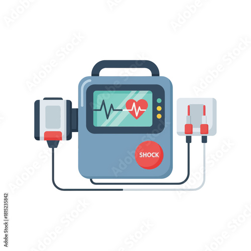 Portable cardiac defibrillator vector illustration, a crucial piece of emergency medical equipment for treating sudden cardiac arrest and monitoring heart rhythm