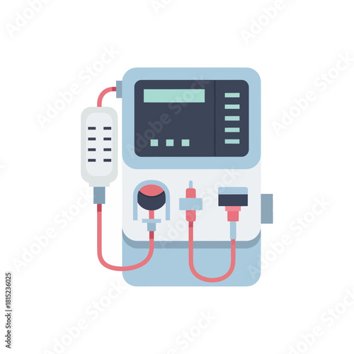 Medical dialysis machine with tubes and screen, a piece of equipment for cleaning blood