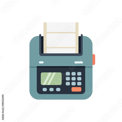 Flat icon of a vintage fax machine for office communication and telecommunication, isolated vector illustration on a white background