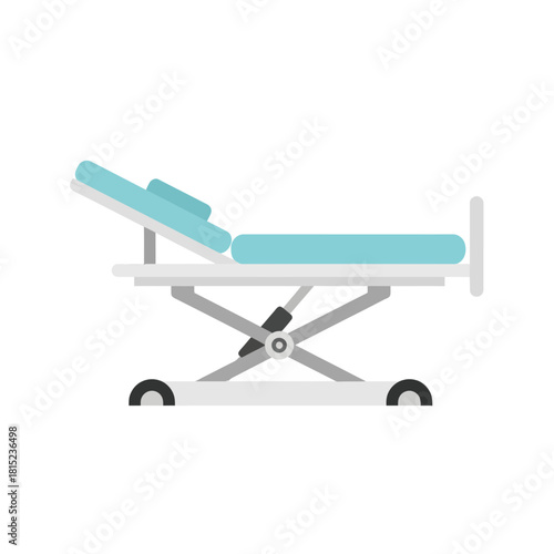 An adjustable hospital stretcher or gurney for patient transport in a medical emergency, isolated on a white background. Flat vector illustration of clinic equipment