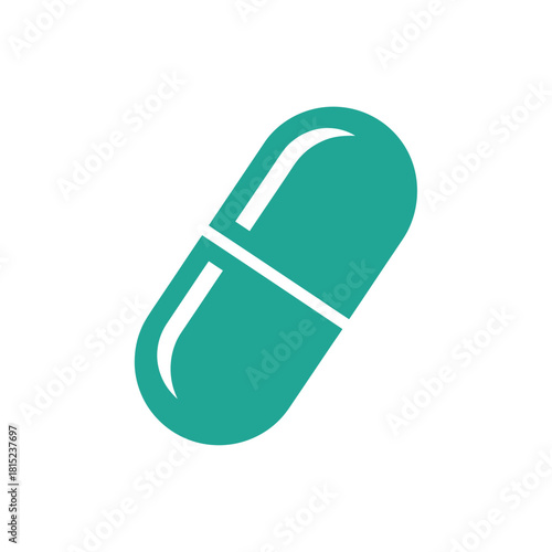 Simple flat design icon of a green medication capsule, a vector graphic for pharmaceutical and healthcare concepts isolated on a white background