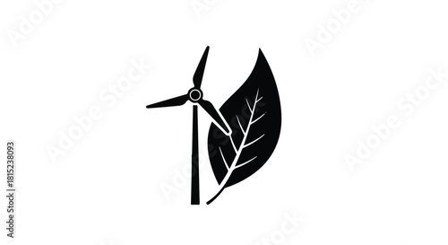 Clean energy symbol combining a wind turbine and a leaf for environmental sustainability.