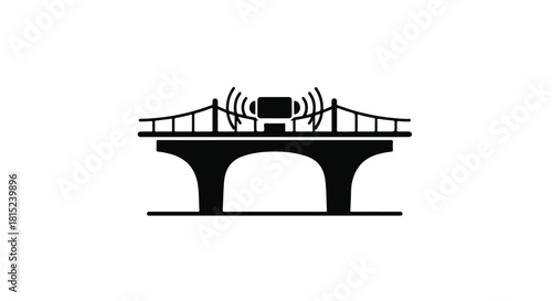 Modern bridge with a vehicle and signal waves, representing connectivity and transportation.