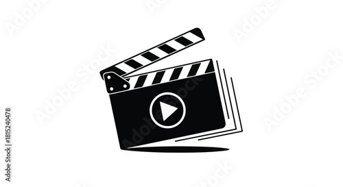 Classic film clapperboard with play button symbolizing movie production and video creation