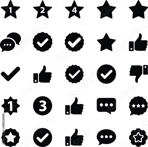 Star rating and feedback icons for customer reviews and approval three