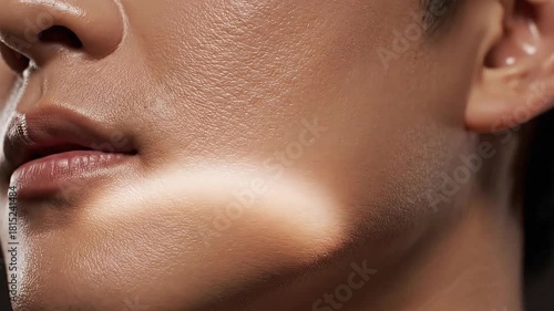 Close Up Macro View Of A Person's Sweaty Skin Texture Reflecting Light With Subtle Highlights On A Dark Background