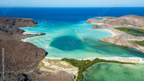 Obraz na płótnie Aerial view of Balandra beach in La Paz, Baja California Sur, Mexico photo of pa